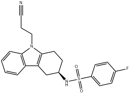 Benzenesulfonamide, N-[(3R)-9-(2-cyanoethyl)-2,3,4,9-tetrahydro-1H-carbazol-3-yl]-4-fluoro- 구조식 이미지
