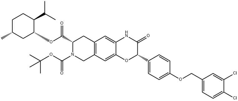 7H-Pyrido[4,3-g][1,4]benzoxazine-7,8-dicarboxylic acid, 3-[4-[(3,4-dichlorophenyl)methoxy]phenyl]-1,2,3,6,8,9-hexahydro-2-oxo-, 7-(1,1-dimethylethyl) 8-[(1R,2S,5R)-5-methyl-2-(1-methylethyl)cyclohexyl] ester, (3S,8S)- Structure