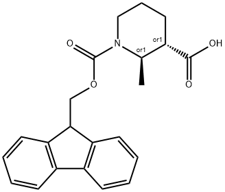 Rel-(2R,3S)-1-(((9H-fluoren-9-yl)methoxy)carbonyl)-2-methylpiperidine-3-carboxylic acid 구조식 이미지