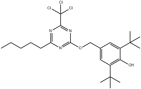 Phenol, 2,6-bis(1,1-dimethylethyl)-4-[[[4-pentyl-6-(trichloromethyl)-1,3,5-triazin-2-yl]oxy]methyl]- 구조식 이미지