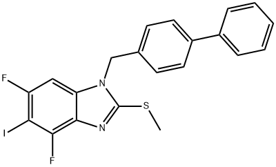 1H-Benzimidazole, 1-([1,1'-biphenyl]-4-ylmethyl)-4,6-difluoro-5-iodo-2-(methylthio)- 구조식 이미지