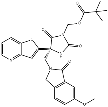 Propanoic acid, 2,2-dimethyl-, [(4S)-4-[(1,3-dihydro-6-methoxy-1-oxo-2H-isoindol-2-yl)methyl]-4-furo[3,2-b]pyridin-2-yl-2,5-dioxo-1-imidazolidinyl]methyl ester Structure