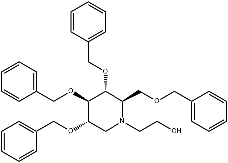 1-?Piperidineethanol, 3,?4,?5-?tris(phenylmethoxy)?-?2-?[(phenylmethoxy)?methyl]?-?, (2R,?3R,?4R,?5S)?- Structure