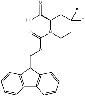 1,2-Piperidinedicarboxylic acid, 4,4-difluoro-, 1-(9H-fluoren-9-ylmethyl) ester, (2S)- 구조식 이미지