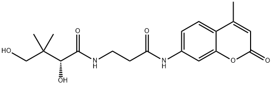 Butanamide, 2,4-dihydroxy-3,3-dimethyl-N-[3-[(4-methyl-2-oxo-2H-1-benzopyran-7-yl)amino]-3-oxopropyl]-, (2R)- Structure