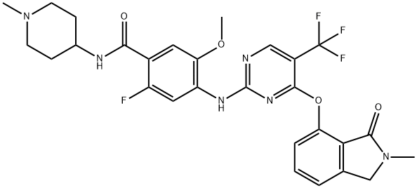 Benzamide, 4-[[4-[(2,3-dihydro-2-methyl-3-oxo-1H-isoindol-4-yl)oxy]-5-(trifluoromethyl)-2-pyrimidinyl]amino]-2-fluoro-5-methoxy-N-(1-methyl-4-piperidinyl)- 구조식 이미지