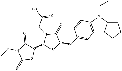 5-[(4-Ethyl-1,2,3,3a,4,8b-hexahydrocyclopent[b]indol-7-yl)methylene]-2-(3-ethyl-4-oxo-2-thioxo-5-thiazolidinylidene)-4-oxo-3-thiazolidineacetic Acid Structure