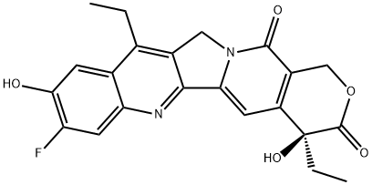 1H-Pyrano[3',4':6,7]indolizino[1,2-b]quinoline-3,14(4H,12H)-dione, 4,11-diethyl-8-fluoro-4,9-dihydroxy-, (4S)- Structure