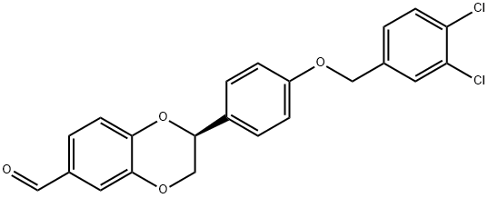 1,4-Benzodioxin-6-carboxaldehyde, 2-[4-[(3,4-dichlorophenyl)methoxy]phenyl]-2,3-dihydro-, (2S)- Structure