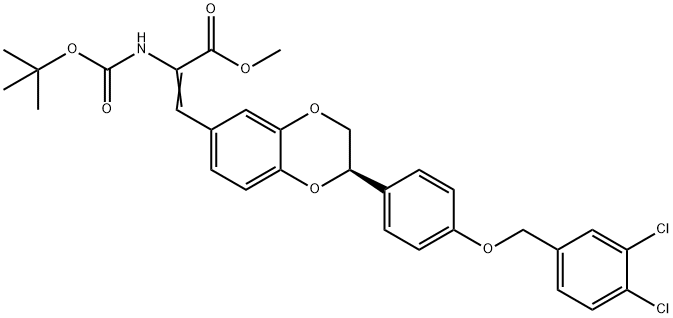 2-Propenoic acid, 3-[(2R)-2-[4-[(3,4-dichlorophenyl)methoxy]phenyl]-2,3-dihydro-1,4-benzodioxin-6-yl]-2-[[(1,1-dimethylethoxy)carbonyl]amino]-, methyl ester Structure