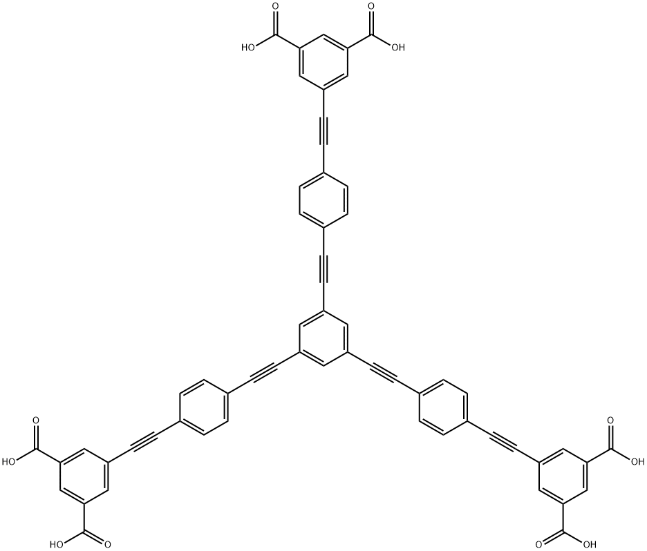 1,3-Benzenedicarboxylic acid, 5,5',5''-[1,3,5-benzenetriyltris(2,1-ethynediyl-4,1-phenylene-2,1-ethynediyl)]tris- Structure