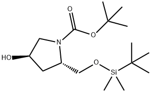 (2S,4R)-tert-butyl 2-(((tert-butyldimethylsilyl)oxy)methyl)-4-hydroxypyrrolidine-1-carboxylate 구조식 이미지