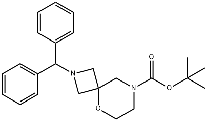 5-Oxa-2,8-diazaspiro[3.5]nonane-8-carboxylic acid, 2-(diphenylmethyl)-, 1,1-dimethylethyl ester 구조식 이미지