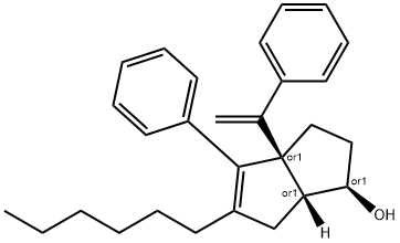 1-Pentalenol, 5-hexyl-1,2,3,3a,6,6a-hexahydro-4-phenyl-3a-(1-phenylethenyl)-, (1R,3aR,6aR)-rel- Structure