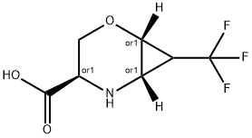 2-Oxa-5-azabicyclo[4.1.0]heptane-4-carboxylic acid, 7-(trifluoromethyl)-, (1R,4R,6S)-rel- Structure