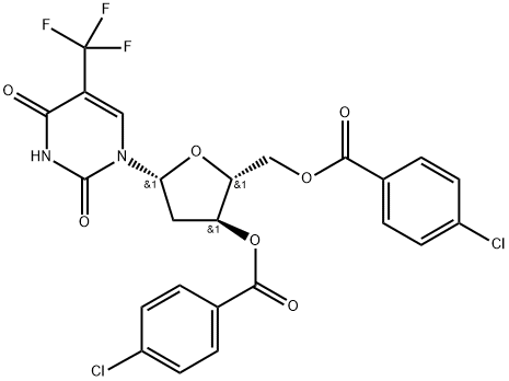 1-[2-deoxy-3,5-di-O-(p-chlorobenzoyl)-β-D-erythropentofuranosyl]-5-trifluoromethyl uracil 구조식 이미지