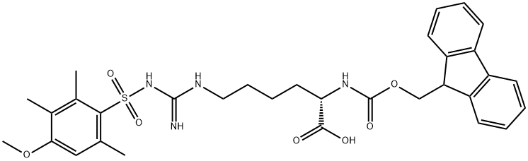 L-Lysine, N2-[(9H-fluoren-9-ylmethoxy)carbonyl]-N6-[imino[[(4-methoxy-2,3,6-trimethylphenyl)sulfonyl]amino]methyl]- Structure