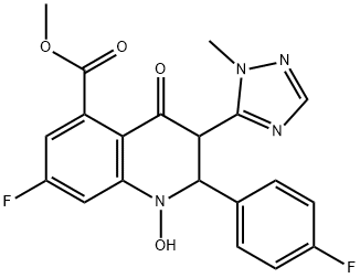 5-Quinolinecarboxylic acid, 7-fluoro-2-(4-fluorophenyl)-1,2,3,4-tetrahydro-1-hydroxy-3-(1-methyl-1H-1,2,4-triazol-5-yl)-4-oxo-, methyl ester 구조식 이미지