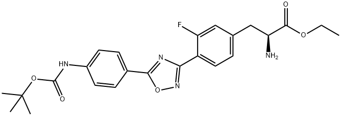 Phenylalanine, 4-[5-[4-[[(1,1-dimethylethoxy)carbonyl]amino]phenyl]-1,2,4-oxadiazol-3-yl]-3-fluoro-, ethyl ester Structure