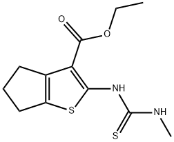 4H-Cyclopenta[b]thiophene-3-carboxylic acid, 5,6-dihydro-2-[[(methylamino)thioxomethyl]amino]-, ethyl ester 구조식 이미지
