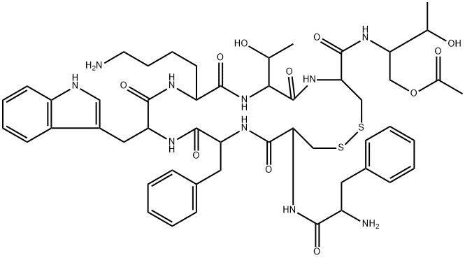 L-Cysteinamide, D-phenylalanyl-L-cysteinyl-L-phenylalanyl-D-tryptophyl-L-lysyl-L-threonyl-N-[1-[(acetyloxy)methyl]-2-hydroxypropyl]-, cyclic (2→7)-disulfide, [R-(R*,R*)]- (9CI) 구조식 이미지