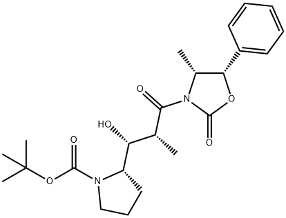 1-Pyrrolidinecarboxylic acid, 2-[(1R,2R)-1-hydroxy-2-methyl-3-[(4R,5S)-4-methyl-2-oxo-5-phenyl-3-oxazolidinyl]-3-oxopropyl]-, 1,1-dimethylethyl ester, (2S)- Structure