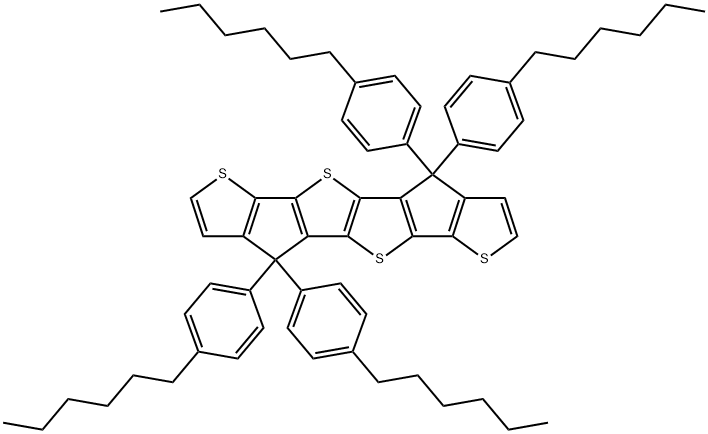 Thieno[3',2':4,5]cyclopenta[1,2-b]thieno[2'',3'':3',4']cyclopenta [1',2':4,5]thieno[2,3-d]thiophene,4,4,9,9-tetrakis(4-hexylphenyl)-4,9-dihydro- 구조식 이미지