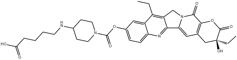 1-Piperidinecarboxylic acid, 4-[(4-carboxybutyl)amino]-, 1-[(3S)-3,11-diethyl-3,4,12,14-tetrahydro-3-hydroxy-2,14-dioxo-2H-pyrano[2',3':6,7]indolizino[1,2-b]quinolin-9-yl] ester Structure