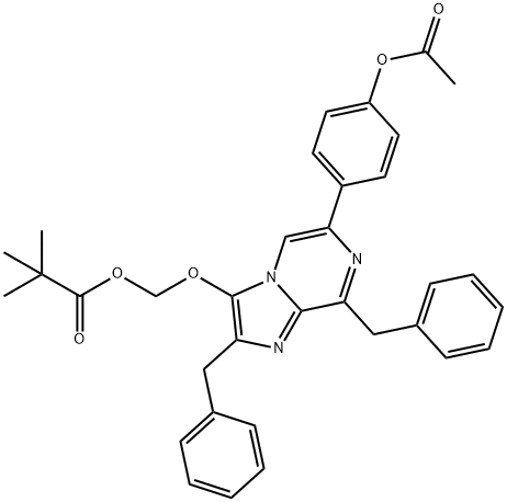 Propanoic acid, 2,2-dimethyl-, [[6-[4-(acetyloxy)phenyl]-2,8-bis(phenylmethyl)imidazo[1,2-a]pyrazin-3-yl]oxy]methyl ester Structure