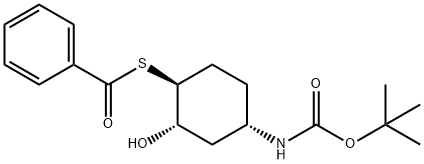 Benzenecarbothioic acid, S-[(1S,2S,4S)-4-[[(1,1-dimethylethoxy)carbonyl]amino]-2-hydroxycyclohexyl] ester Structure