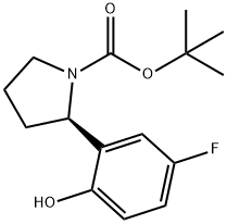 1-Pyrrolidinecarboxylic acid, 2-(5-fluoro-2-hydroxyphenyl)-, 1,1-dimethylethyl ester, (2R)- 구조식 이미지