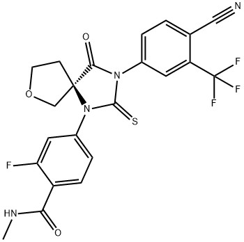 Benzamide, 4-[(5R)-3-[4-cyano-3-(trifluoromethyl)phenyl]-4-oxo-2-thioxo-7-oxa-1,3-diazaspiro[4.4]non-1-yl]-2-fluoro-N-methyl- Structure