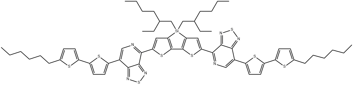 5,5′-Bis{[4-(7-hexylthiophen-2-yl)thiophen-2-yl]-[1,2,5]thiadiazolo[3,4-c]pyridine}-3,3′-di-2-ethylhexylsilylene-2,2′-bithiophene 구조식 이미지