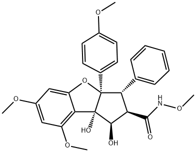 1H-Cyclopenta[b]benzofuran-2-carboxamide, 2,3,3a,8b-tetrahydro-1,8b-dihydroxy-N,6,8-trimethoxy-3a-(4-methoxyphenyl)-3-phenyl-, (1R,2R,3S,3aR,8bS)- 구조식 이미지