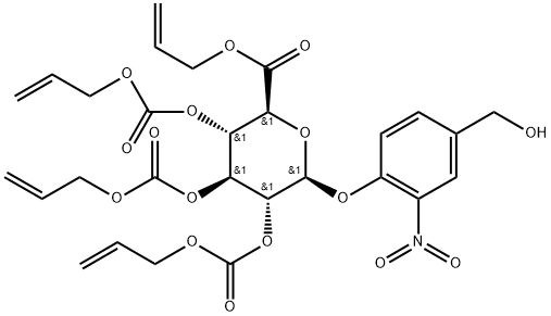 allyl 1-(4-hydroxymethyl-2-nitrophenyl)-2,3,4-tri-O-allyloxycarbonyl-β-D-glucuronate Structure