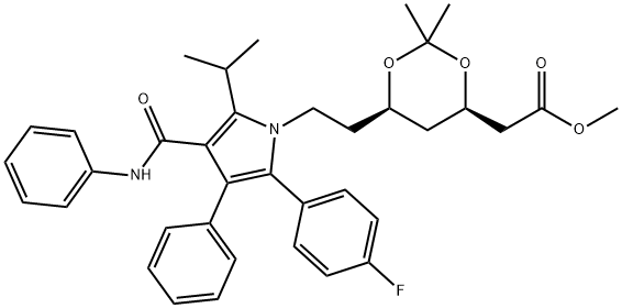 methyl 2-((4R,6R)-6-(2-(2-(4-fluorophenyl)-5-isopropyl-3-phenyl-4- (phenylcarbamoyl)-1H-pyrrol-1-yl)ethyl)-2,2-dimethyl-1,3-dioxan-4- yl)acetate Structure