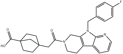 Bicyclo[2.2.1]heptane-1-carboxylic acid, 4-[2-[9-[(4-fluorophenyl)methyl]-5,6,8,9-tetrahydro-7H-pyrrolo[2,3-b:5,4-c']dipyridin-7-yl]-2-oxoethyl]- Structure