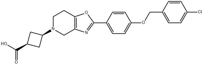 Cyclobutanecarboxylic acid, 3-[2-[4-[(4-chlorophenyl)methoxy]phenyl]-6,7-dihydrooxazolo[4,5-c]pyridin-5(4H)-yl]-, cis- Structure