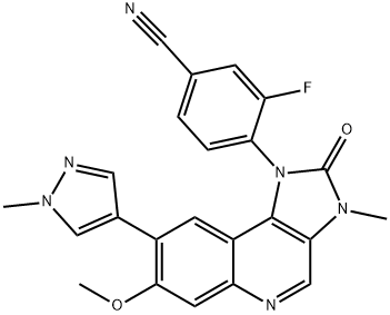 Benzonitrile, 4-[2,3-dihydro-7-methoxy-3-methyl-8-(1-methyl-1H-pyrazol-4-yl)-2-oxo-1H-imidazo[4,5-c]quinolin-1-yl]-3-fluoro- Structure