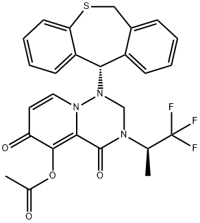 [1-[(11S)-6,11-Dihydrobenzo[c][1]benzothiepin-11-yl]-4,6-dioxo-3-[(2R)-1,1,1-trifluoropropan-2-yl]-2H-pyrido[2,1-f][1,2,4]triazin-5-yl] acetate 구조식 이미지