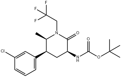 Carbamic acid, N-[(3S,5S,6R)-5-(3-chlorophenyl)-6-methyl-2-oxo-1-(2,2,2-trifluoroethyl)-3-piperidinyl]-, 1,1-dimethylethyl ester Structure