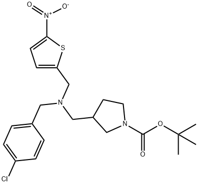 1-Pyrrolidinecarboxylic acid, 3-[[[(4-chlorophenyl)methyl][(5-nitro-2-thienyl)methyl]amino]methyl]-, 1,1-dimethylethyl ester 구조식 이미지