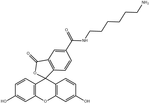 Spiro[isobenzofuran-1(3H),9'-[9H]xanthene]-5-carboxamide, N-(6-aminohexyl)-3',6'-dihydroxy-3-oxo- Structure