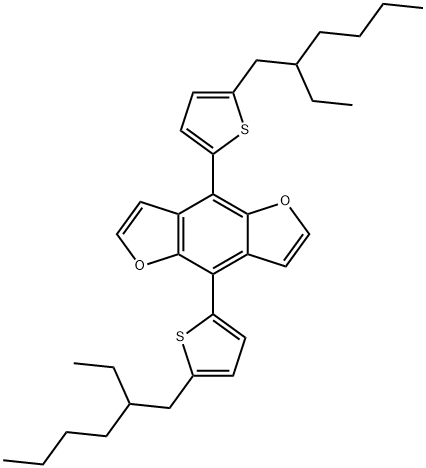 IN1532, 4,8-Bis(5-(2-ethylhexyl)thiophen-2-yl)benzo[1,2-b:4,5-b']difuran 구조식 이미지