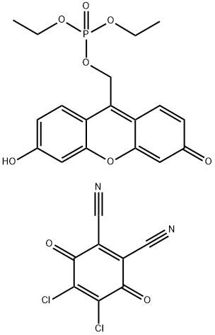Phosphoric acid, diethyl (6-hydroxy-3-oxo-3H-xanthen-9-yl)methyl ester, compd. with 4,5-dichloro-3,6-dioxo-1,4-cyclohexadiene-1,2-dicarbonitrile (1:1) 구조식 이미지