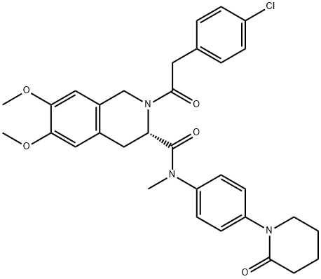 3-Isoquinolinecarboxamide, 2-[2-(4-chlorophenyl)acetyl]-1,2,3,4-tetrahydro-6,7-dimethoxy-N-methyl-N-[4-(2-oxo-1-piperidinyl)phenyl]-, (3S)- 구조식 이미지