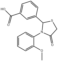 Benzoic acid, 3-[3-(2-methoxyphenyl)-4-oxo-2-thiazolidinyl]- 구조식 이미지