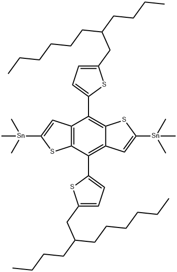 (4,8-Bis(5-(2-butyloctyl)thiophen-2-yl)benzo[1,2-b:4,5-b']dithiophene-2,6-diyl)bis(trimethylstannane) 구조식 이미지