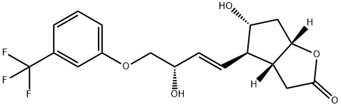 2H-Cyclopenta[b]furan-2-one, hexahydro-5-hydroxy-4-[(1E,3S)-3-hydroxy-4-[3-(trifluoromethyl)phenoxy]-1-buten-1-yl]-, (3aR,4R,5R,6aS)- 구조식 이미지
