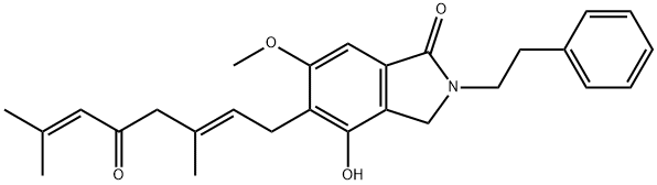 1H-Isoindol-1-one, 5-[(2E)-3,7-dimethyl-5-oxo-2,6-octadien-1-yl]-2,3-dihydro-4-hydroxy-6-methoxy-2-(2-phenylethyl)- 구조식 이미지